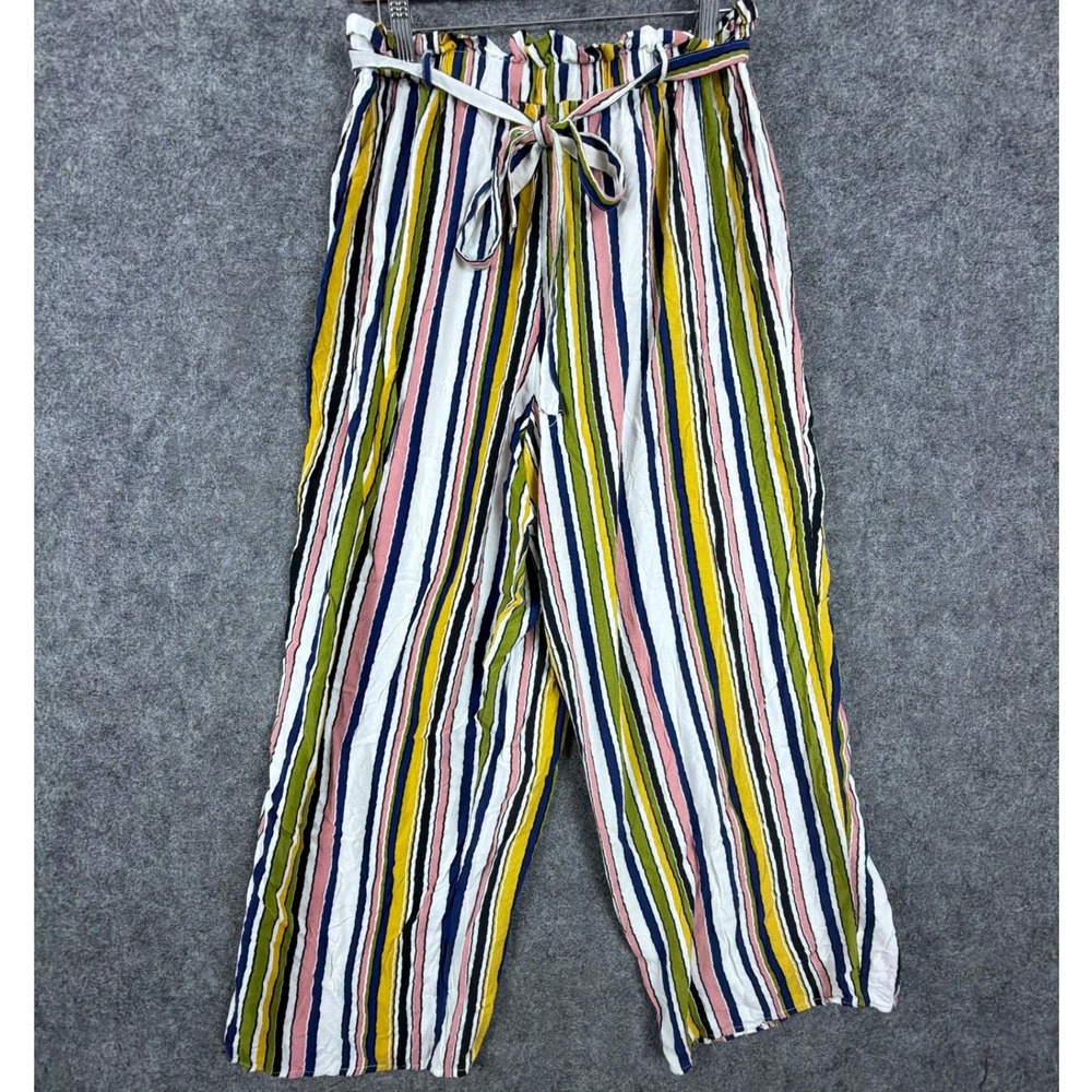 Mlle Gabrielle Wide Leg Pants Womens 1X Colorful Striped Paperbag Waist Tie